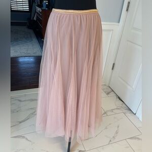 Chic Wish Pink Tulle Maxi Pleated A-Line Skirt, 28 inch waist
